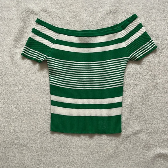 Green and White Crop Top - Picture 3 of 4